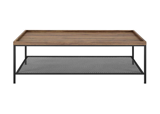 Hotel Wooden SS Rectangle Walnut Coffee Tea Table Double Layers