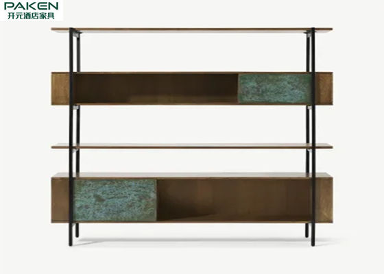 Villa Wooden Shelf With Aritificail Marble Face Cabinets Powder Coated Iron Frame