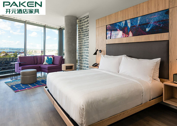 Natural Veneer Hotel Bedroom Sets Loose, High Headboard King Bedroom Sets
