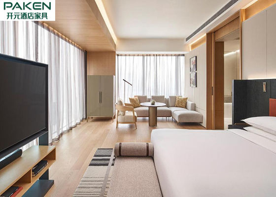 Hyatt Hotel Room Bamboo Veneer Furniture Minimalist Style Straight Line Customizable Color