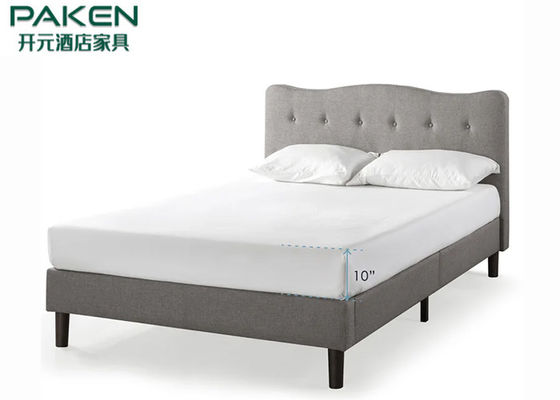 Tufted Upholstered Platform Hotel Bed With Buckle Tufted Headboard Solid Wood Legs