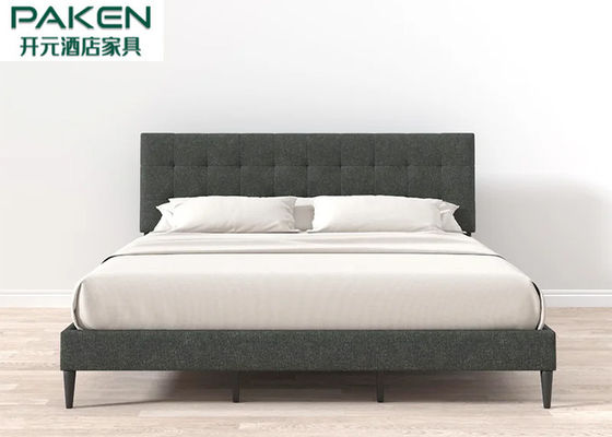 Tufted Upholstered Low Profile Platform Bed With Buckle Tufted Headboard Solid Wood Legs