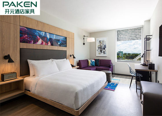 Natural Veneer Hotel Bedroom Sets Loose Furniture + Fixed Furniture Large Headboard
