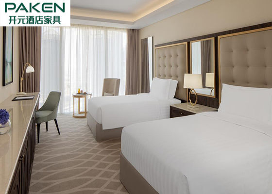 Economic Hotel Furniture Bedroom Sets Qatar / Arabic Light Luxury Furnitures Walnut + Golden SS