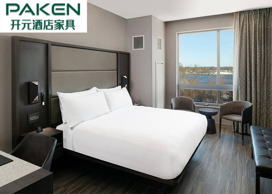 All Black Hotel Bedroom Furniture Sets Deep Hue Gray Tinted Ash Tree Veneer Classic Luxury