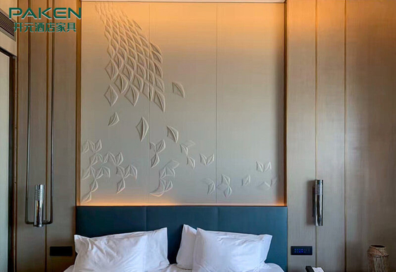 Luxury Hotel Interior Bedroom Fixed Furniture Wooden Wall Panel